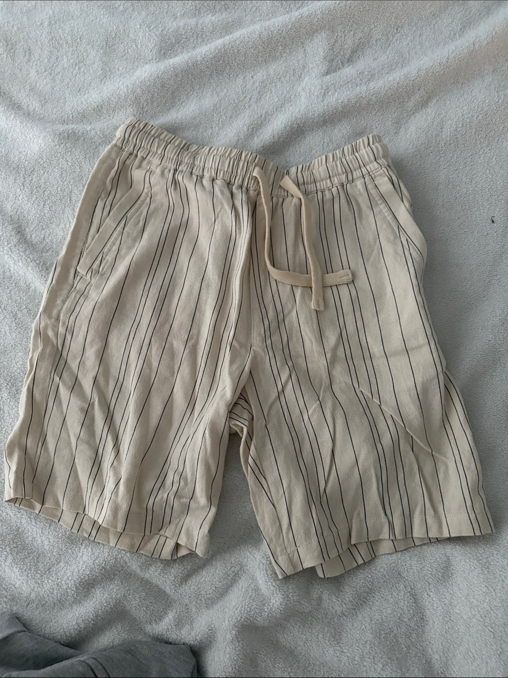 Zara Beige Pinstripe Drawstring Shorts